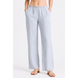 Coldwater Creek Linen Pants Women's 16 Striped Pull-On Wide Leg Lightweight Blue